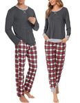 SWOMOG Men & Women Matching Pajama Sets for Family Couples Long Sleeve Sleepwear Plaid Striped Pants with Pockets