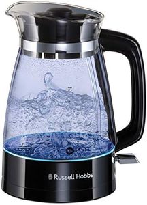 Russell Hobbs Kettle Glass [1.7 L, 2400 W, Optimised Design Spout Made of Glass, LED Lighting] Classic Design (Quick Boil Function, Removable Lid, Limescale Filter, Stainless Steel Base) 26080-70