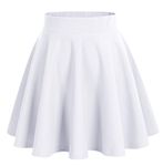 DRESSTELLS Women's Mini Pleated Skater Skirt Versatile Stretch Waist Plain Flared Casual Basic Skirt White L