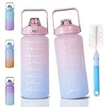 Half Gallon Motivational Water Bottle with Straw & Time markings, 64oz Big Sports Water bottles, BPA Free 2Liter Leakproof Drinking Bottle, for Cycling Running Camping Gym Yoga (Pink/Blue Gradient)