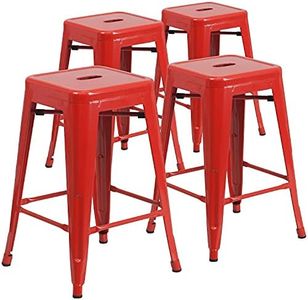 Flash Furniture 61 cm alto Backless Black metal indoor-outdoor contatore altezza sgabello con seduta quadrato, metallo, Red, 4 pz