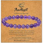 MAIBAOTA Amethyst Bracelet for Women, Healing Crystal Bracelet, 8 mm Natural Gemstone Purple Bracelet, Round Stone Beaded Bracelets, Crystal Jewelry Gifts for Women