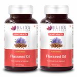 Bliss Welness Organic Flaxseed Oil 2000MG Omega 3 6 9 Cold Pressed Heart Brain Eye Skin Health Supplement - 60 Softgel Capsules (Pack Of 2)