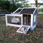 Luyitton Wooden Bunny Cage Outdoor Rabbit Cage Wheels Rabbit Hutch Indoor Bunny Hutch Rabbit House Small Animal Cage with 3 Urine Baffles Wire Floor Leakproof Tray Metal Feeder Openable Roof