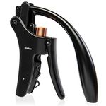 Ivation Wine Bottle Opener | Manual Handheld Corkscrew with Ergonomic Lever Pump, Standing Vertical Design, Soft Bottleneck Grip, Nonstick Screw & Easy No-Twist Cork Removal | Black & Bronze Stainles