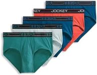 Jockey Men's Underwear Lightweight Cotton Blend Brief - 5 Pack, Azurite Sea/Tropical Coral/Bayou Heather/Subtle Mint/Azurite Sea, Large