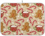 Christmas Gingerbread Man Candy Cane Dish Drying Mat for Kitchen Winter Snow Snowflake Snowman Xmas Microfiber Drying Mats Absorbent Reversible Dish Pad Medium Dish Draining Mat 16x18 inch