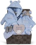 Personalised Baby Gift Basket for Boys Blue Large Gift Baby Hamper Boy Newborn Embroidered Elephant Comforter Baby Shower Special Unique New Baby Boy Soft Cute