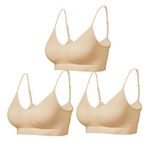 Comfyin Padded Bralette for Women Straps Sleep Bras Seamless Yoga Sport Bras 3 Pack,3+Beige,M