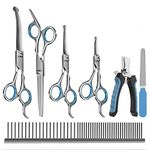 MAOCG Dog Grooming Scissors Set, Safety Round Blunt Tip Grooming Tools, Professional Curved,Thinning,Straight Scissors with Comb,nail cliper and nail file,Grooming Shears for Dogs and Cats.