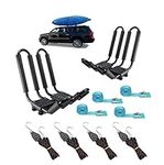 2 Pairs Heavy Duty Kayak Rack-Includes 4 Pcs Ratchet Tie-Mount on Car Roof Top Crossbar-Easy to Carry Kayak Canoe Boat Surf Ski (J-Bar Rack)