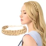 DIGUAN 5 Strands Synthetic Hair Braided Headband Wide Braids Hairpiece Women Girl Beauty accessory, 56g CA (Honey Blonde)