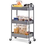 TOOLF 3-Tier Rolling Cart, Metal Utility Cart with Lockable Wheels, Storage Craft Art Cart Trolley Organizer Serving Cart Easy Assembly for Office, Bathroom, Kitchen, Kids' Room, Classroom