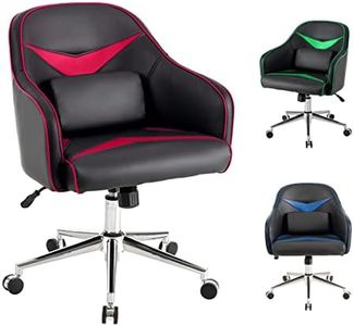 Costway Ergonomic Gaming Chair, Adjustable Office Desk Chair w/Massaging Cushion, Swivel Office Armchair w/Durable PU Leather, Comfortable Seat & Soft Sponge, Task Chair for Home & Office (Red)