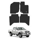 Floor Mats for Toyota Hilux (2011-2016) Rubber Tailored Fit Van Mat Set Black Accessory Custom Fitted 4 Pieces Front & Rear - Anti-Slip, Heavy-Duty & Waterproof with Clips