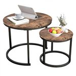 Diahomy Round Nesting Coffee Table Set of 2 for Living Room, End Side Table with Metal Frame, Sofa Tea Table for Small Space, Black and Brown, 60 x 48 cm and 40 x 35cm (Dia. X H)