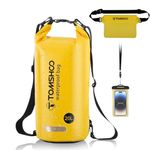 TOMSHOO 10L / 20L Dry Bag, Waterproof Backpack Bag with Waterproof Mobile Phone Pocket and Waist Bag, Waterproof Drybag Backpack for Swimming, Kayaking, Hiking, Camping (Yellow, 20L)