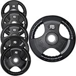 Olympic Weight Plate Tri Grip Disc Rubber Coated Cast Iron Weights Plate Set Solid Lifting Plates 3 Handles Portable Vinyl for Deadlift Barbell Dumbbell Bars Strength Training Home Gym Fitness Workout