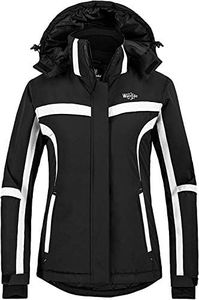 Wantdo Women's Waterproof Ski Jacket Windproof Parka Rain Jacket Black XL