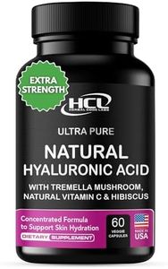 Natural Hyaluronic Acid Supplement 5X Stronger Hydration Pills from Pure Tremella Mushroom with Vitamin C & Hibiscus - Skin Supplement Anti Wrinkle Dietary Capsules - hair nails vitamins