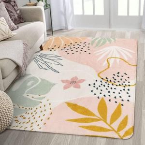 Lahome Pink Washable Living Room Area Rug - 3x5 Small Rugs for Bedroom Non-Slip Throw Soft Nursery Kids Room Low-Plie Boho Botanical Print Carpet for Kitchen Entryway Office Bath Laundry Dining Room