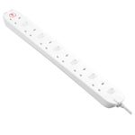 Masterplug Six Socket Power Surge Protected Extension Lead with Individual Switches, 2 Metres, 46 x 5.5 x 3 cm, White