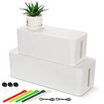 Cable Tidy Box, 2 Sets of Cable Storage Box Larger Cable Organizer Box White ABS Material for Hiding Messy Cables Wire Management Box 16"x 6.2"x 5.4" and 12.6"x 5.3"x 5.1"