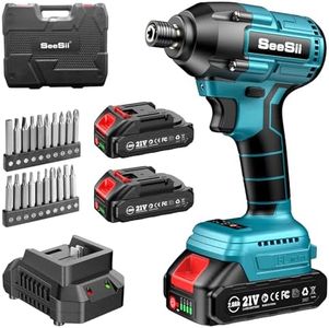 Seesii Impact Driver Kit, 21V Max Torque 1590In-lbs(180N.m) Cordless Impact Driver Set with Two 2.0Ah Battery, 1/4" Hex Chuck Power Impact Drill, 0-2500RPM Variable Speed, 20Pcs Drill Bits, QH150