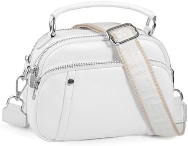 befen Small Genuine Leather Camera Crossbody Bags for Women Triple Zip Cross Body Purses Handbag with Wide Strap, B01-white, Crossbody Bag With Top Handle