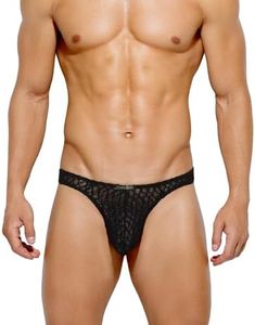 Casey Kevin Men's Thongs Underwear Sexy Lace G-String Bulge Pouch Breathable Panties Black