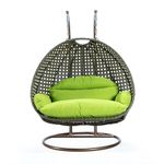 Hindoro Rattan Wicker Wrought Iron Two Seater Swing Chair with Powder Coated Stand & Cushion & Hook || Double Hammock Swing For Adults & Kids || Outdoor || Indoor || Balcony || Garden || Patio || Backyard || Porch || Yard || Terrace || Living Room Furniture (King, Black with Green)