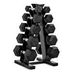 CAP Barbell 150 lb Rubber Coated Hex Dumbbell Weight Set with Vertical Rack | Chrome Handles | Black