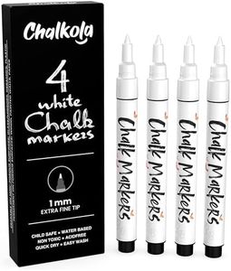 Extra Fine Tip White Chalk Markers (4 Pack 1mm Point) Chalk Pens - White Dry Erase Marker Pen for Blackboard, Chalkboards, Windows, Glass, Bistro, Signs