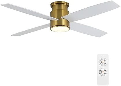 WINGBO 52 Inch Flush Mount DC Ceiling Fan with Lights and Remote, 4 Reversible Blades, Ultra Quiet 6-Speed DC Motor, Hugger Low Profile Indoor Ceiling Fan, Brass Finish