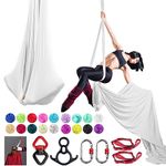 PRIORMAN Aerial Silks Set, Premium Ariel Yoga Hammock 9 Yards Aerial Silk, Low-Stretch Fabric, Yoga Starter Kit for Home, Aerial Rig for All Skill Levels - All Hardware Included (White)