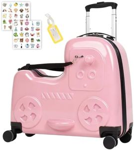smilesun 22" Kids Ride-On Suitcase with Safety Strap, Multifunctional Kids' Luggage with Double Spinner Wheels, Durable and Lightweight for Boys and Girls Ages 2-10（Pink）