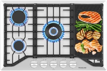 30 Inch Gas Cooktop, GASLAND Chef PRO GH3305SF 5 Burner Gas Stovetop with Reversible Cast Iron Grill/Griddle, Gas Countertop Plug-in, NG/LPG Convertible Gas Cooktops, Stainless Steel