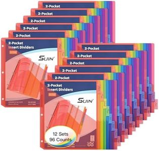 SUIN 8-Tab Insertable Binder Dividers with Double Pockets - Translucent Plastic Page Separators for 3 Ring Binder, Front & Back Storage, Durable Poly, Letter Size, Rainbow Colors, 12-Pack