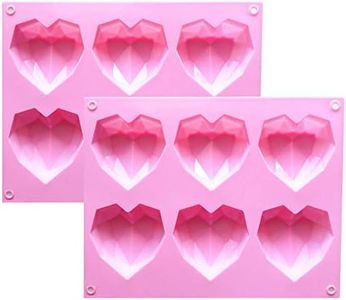 2 Pcs 3D Diamond Heart Silicone Mold for Chocolate, 6 Cavities Easy Demold Heart Shaped Mold Tray for Making Breakable Mousse, Cake, Chocolate, Cheesecake, Valentine's Day/Happy Birthday Gift.