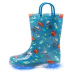 Kids Toddler Light Up Rain Boots Boys Waterproof Outdoor Glitter Rain Shoes with Easy Wear Handles Size 8