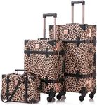 Unitravel Vintage Luggage Set, Women Carry On Suitcase Set with TSA Lock, Faux Leather Spinner Trunk with 12" Train Case, Leopard, 26"+20"+12", Vintage Spinner Trunk Style