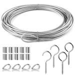 DesertBoy 19Pcs Garden Wire Rope Kit Picture Cable Railing Kit PVC 10m Stainless Steel Cable Rope 2mm with 10Pcs Aluminum Crimping Sleeves for Hanging Clothesline,Garden Fence,Plants,Photos,Lights,etc