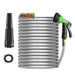 TOONLUPAL 25ft 304 Stainless Steel Garden Hose Metal, Heavy Duty Water Hoses with 2 Nozzles for Yard, Outdoor - Flexible, Never Kink & Tangle, Puncture Resistant