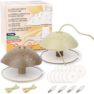 Flea Trap, 2 Packs of Sticky Flea Traps for Inside Your Home, with 12 Sticky Discs & 4 LED Bulbs & 2 Electric Wires, Indoor Bed Bug Trap Pest Control, Friendly to Pets & Children