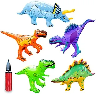 Inflatable Dinosaur Toys Set with Pump - Jurassic Dinosaur Playset with T-Rex, Triceratops, Spinosaurus, Stegosaurus - Indoor & Outdoor Kids Dinosaur Balloon Gift, Perfect for Birthday & Pool Parties