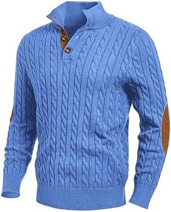 JMIERR Sky Blue Sweater Men Cable Knit Pullover Long Sleeve Essentials Slim Fit Fall Stand Collar Button Knitted Sweaters, S, Sky Blue