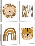 zaixko Boho Baby Room Decor Lion Safari Animals Rainbow Nursery Wall Decor Boho Rainbow Wall Art Canvas Prints Pictures Framed for Boy Nursery Decor, 8 x 10 Inch