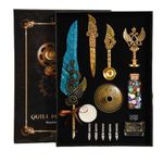 PLUSPOINT Vintage Quill Pen and Ink Set Elegant Writing Luxury Fountain Calligraphy Ink Pen Set with Wax for Stamp Retro Decor Dip Pen Office Stationery Corporate Gifting for Signature, Black