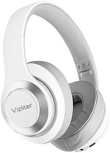 Vizliter Bluetooth Headphones, TWS Deep Bass Wireless Headphones 5.0 with Built-in Mic Soft Earmuffs LED Lights, Smart Phones, PC, TV, Travel, Gym Workout, Gaming, Noise Cancelling (White Grey)