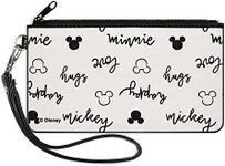 Disney Wallet, Zip Clutch, Mickey and Minnie Mouse Icons and Script Doodles White Black, Canvas, White, 8" x 5", Casual